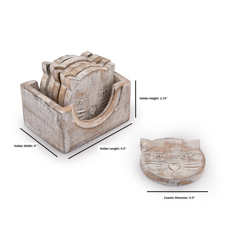 NIRMAN Wooden Crafted Unique Adorable Cat Shaped Coasters Set of 6 with Holder, Bar Dining Table Home DÃ©cor - Image 5